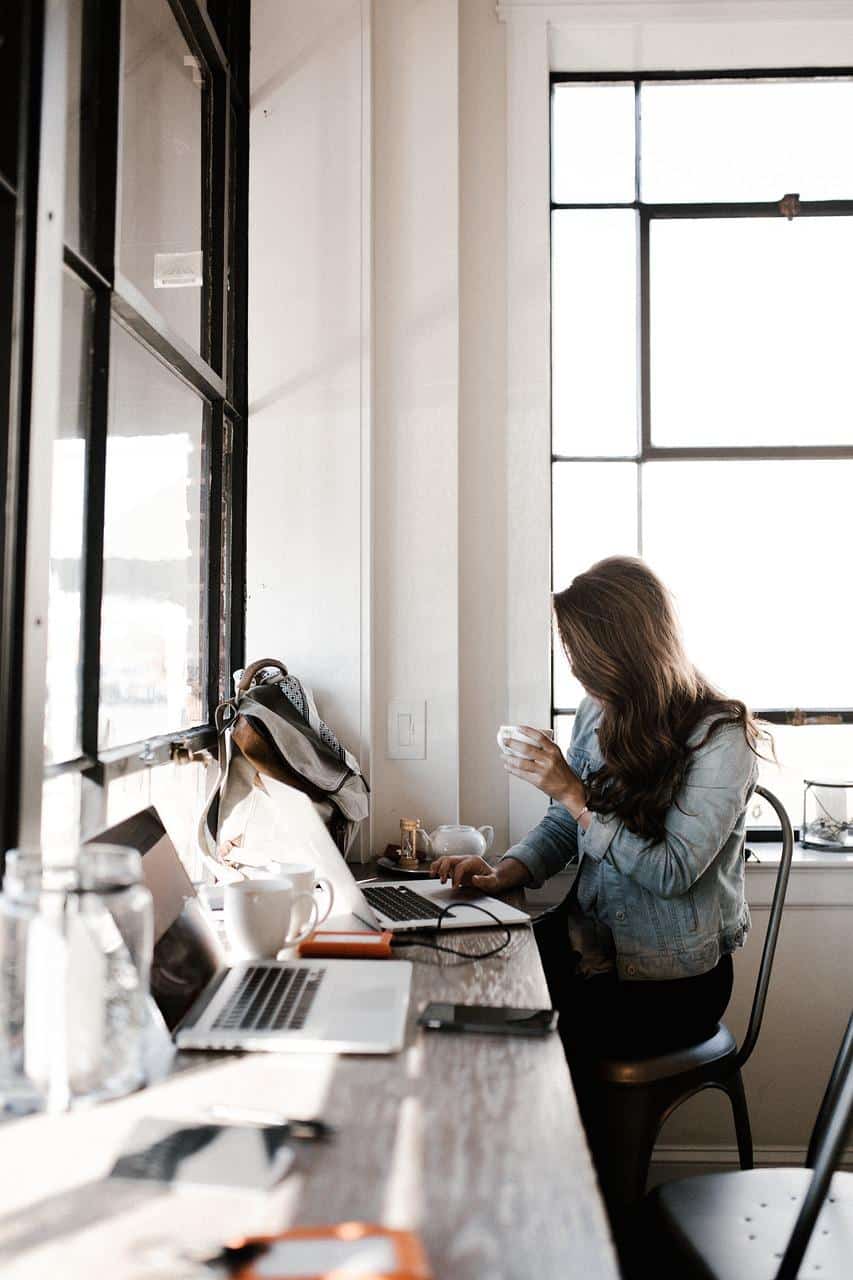 girl working at computer desk